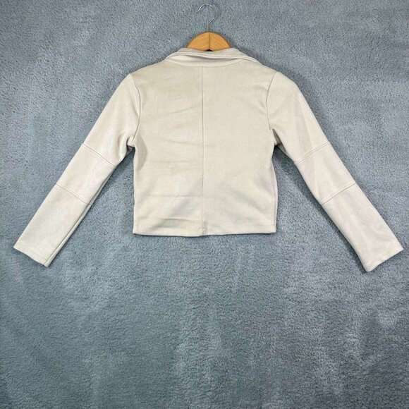 Mine Light Jacket Beige Faux Suede Open Front Zipper Hem Button Detail Jacket - Picture 2 of 10
